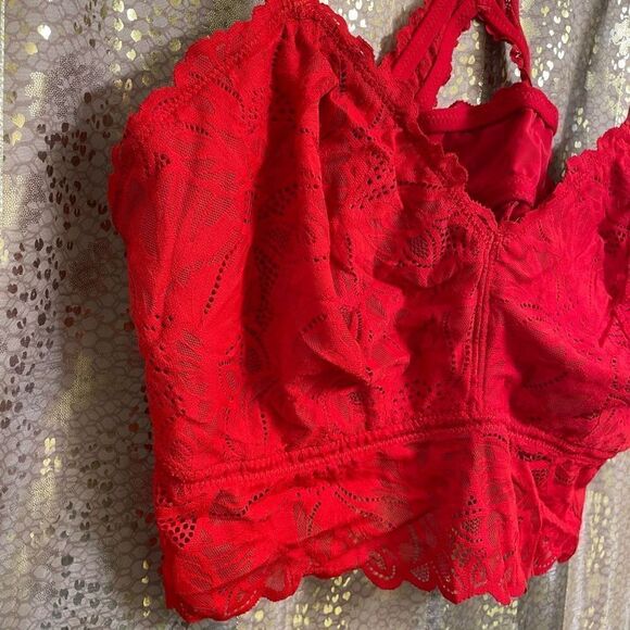 Aerie Lipstick Red Floral Lace Racerback Bralette XXL - Picture 4 of 6